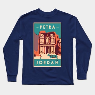 A Vintage Travel Art of Petra - Jordan Long Sleeve T-Shirt